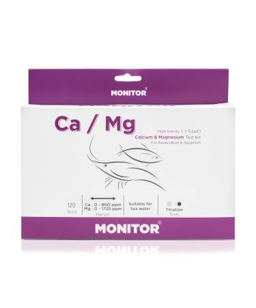 Monitor Calcium/Magnesium HIGH Salinity (Salinity  5 PPT) Test KIT (120 Tests) - Monitor Aquarium and aquaculture Water Quality