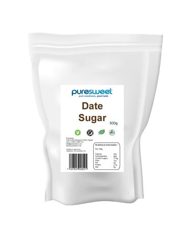 Puresweet 100% Date Sugar 500g Non GMO Recyclable Pouch (due to the nature of this product it will not disolve the same way as sugar).