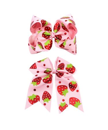 Strawberry Cheer Bow Strawberry Ponytail Holder Bow Strawberry Jumbo Bow Hair Ring Tie BBG74 (2 Pcs-Set B)