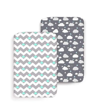 COSMOPLUS Stretch Fitted Pack n Play Playard Sheets 2 Pack for Mini Crib Sheet Set,Pack n Play Mattress Cover, Ultra Stretchy Soft,Whale/Cloud Playard Sheet Whale/Cloud