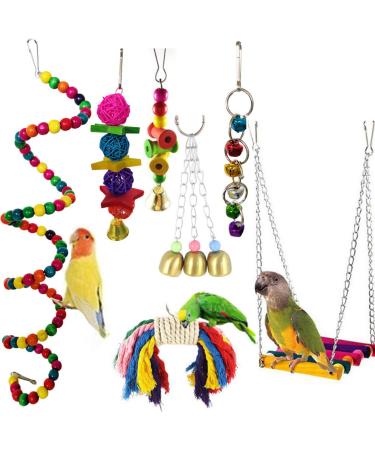 Bird toys camiter 7 pieces of parrot toy birds toy toys swing toys with wooden ladder rope barsch for parasites small and medium -sized bird parrots 7 packs