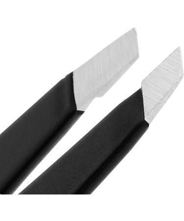 Stainless Steel Black Matte Slant Tip Eyebrow Tweezers by AURAY - Buy Online on SooperMarket.com