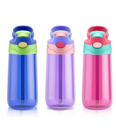 Kids Water Bottle with Straw for School Leak Proof 16 OZ Toddler Water Bottle BPA-Free Spout Lid for Boys & Girls