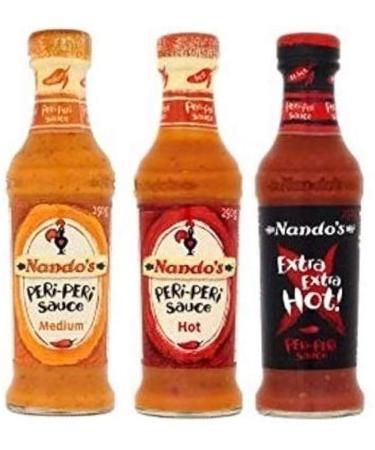 Nando's Piri Piri Sauce Trio - Medium Hot Xtra Hot - 125g Each | Authentic Portuguese Peri-Peri Flavors | Spice Up Your Culinary Adventures