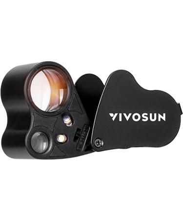 VIVOSUN 30X 60X Illuminated Jewelers Loupe Foldable Magnifier with LED Light for Jewelry Gems Watches Coins Stamps Antiques Black Black-1 Pack