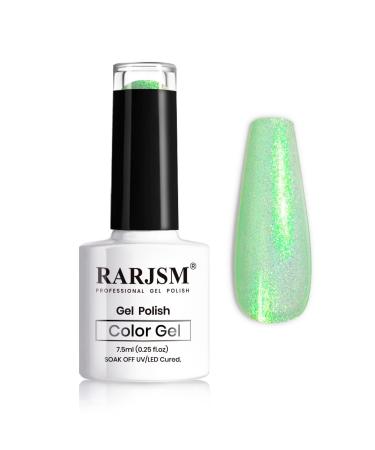 RARJSM Pearl Glitter Gel Polish Clear Green Shell Glitter Gel Nail Polish Mermaid Effect Reflective Sparkle Shiny Pastel Nail Gel Need Cured UV Led Nail Lamp 1 Piece 7.5ml Nail Art Manicure(DZ14)