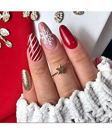 Vatocu Christmas False Nails - Short Red Press On Nails with Snowflake, Elk, and Snowman Designs - 24pcs for Women and Girls - Buy Online on SooperMarket.com