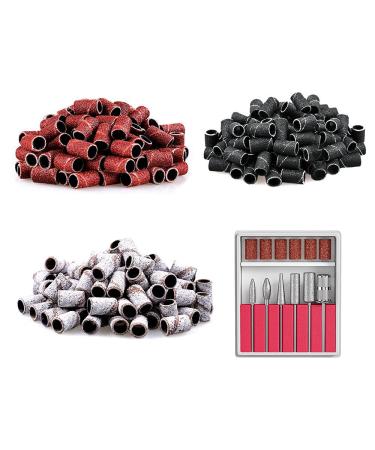 Nail Drill Bits Sanding Bands, 3 Color Coarse Fine Medium Grit Efile Sand Set Size #80#120#180 Electric File Nail Bits 3/32 Inch for Acrylic Gel Nails Cuticle Manicure Pedicure Polisher