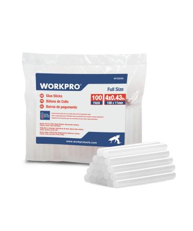 WORKPRO Full Size Hot Glue Sticks, 100-pack, 0.43x4 Inches, Compatible with Most Glue Guns, Multipurpose for DIY Art Craft General Repairs, Home Decorations and Gluing Projects