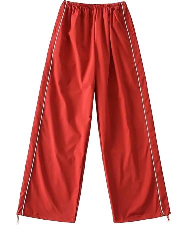 Gufesf Women's Cargo Parachute Pants - Low Waist Y2K Style | AK-F-Red Medium - Buy Online on SooperMarket.com