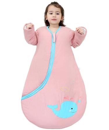 Chilsuessy Baby Sleeping Bag with Detachable Sleeves Winter 3.5 Tog Kids Sleeping Bag 100% Cotton Very Soft Sleep Bag for Infant Toddler Pink whale 100cm/2-4 Years