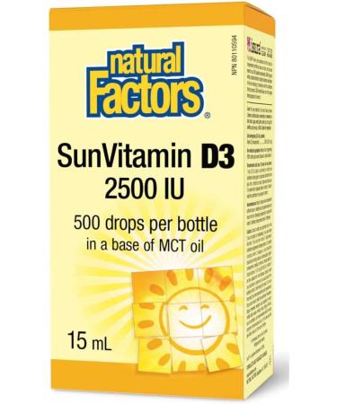 Natural Factors SunVitamin D3 Drops 2500 IU 15ml 500 Drops per bottle MCT Oil Base Essential for Immune Function and Overall Health - Buy Online on SooperMarket.com
