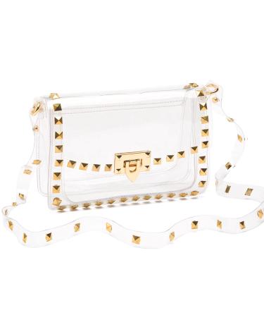 COROMAY Clear Purse for Women, Clear Crossbody Bag Stadium Approved, Fashion Rivet Decor Clear Purses Clear Purse-gold