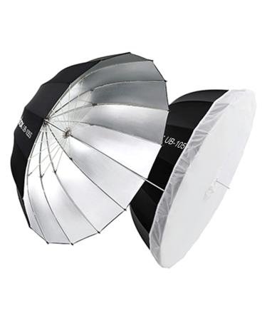 Godox UB-105S 41.3" 105cm Silver Inner Parabolic Deep Reflective Umbrella Photography Studio Soft Light Umbrella with Withe Diffuser Cover for Video Studio Shooting 105Silver-inner