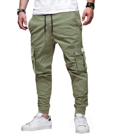 Elegancity Mens Cargo Trousers Casual Jogger Work Pants Regular Fit Drawstring Sweatpants Sports Bottoms with Pockets (38-46) 32 A-green