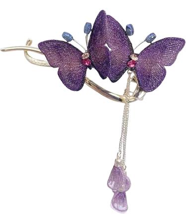 Lesunbak Butterflies Tassel Grab Clip - Elegant Hairpin & Clip For Women Rhinestone Tassel Hair Chain Chic Hair Accessories Nonslip Grip Embellished With Rhinestones For Daily Use Purple - Buy Online on SooperMarket.com