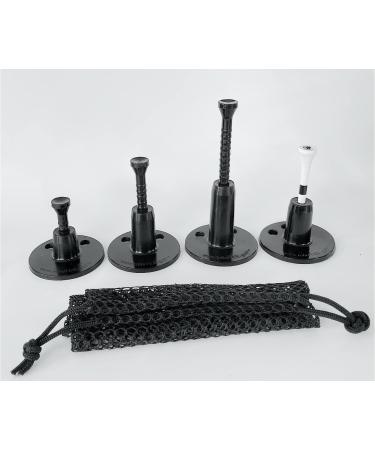 New for 2022. infiniTEE Height Adjustable Golf Tee Set for Driving Range Mats. Set includes: 3 height adjustable golf tees (short, regular, tall), 1 Tee Holder for Regular Tees, and 1 Mesh Storage Bag