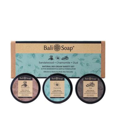 Bali Soap - Natural Deo Cream Variety Set for Men & Women Sandalwood Chamomile and Oud Aluminium Free Odor Protection 3 Pack
