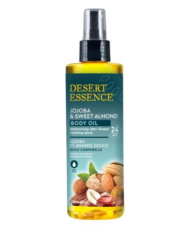 Desert Essence  Jojoba & Sweet Almond Body Oil Spray  8.28 fl. oz. - Gluten-Free  Vegan  Cruelty Free - 24hour Moisture  Soothes Skin  Perfect for Sensitive Skin  Illuminating Body Spray