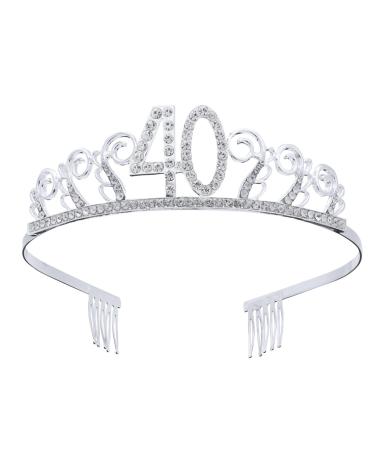 FRCOLOR Crystal Birthday Tiara Rhinestone 40th Birthday Crown Princess Queen Party Headband for Women Girls (Silver)