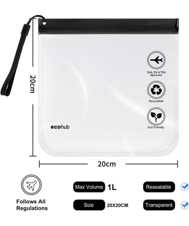 ECOHUB Airport Security Liquids Bags EVA Airport Liquid Bag 20 x 20cm Airline Approved Clear Travel Toiletry Bag for Women Men Zip Lock Bags with Strap for Travel (2 pcs Gray&Black) Gray&black With Carrying Handle - Buy Online on SooperMarket.com
