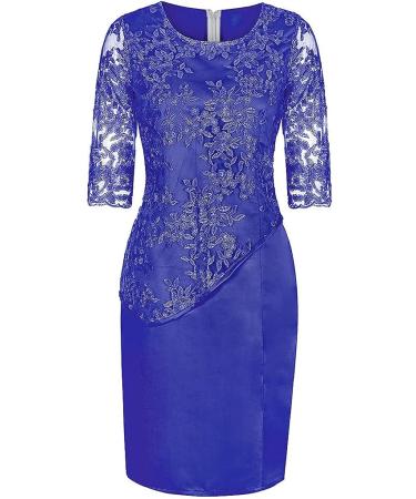 Plus Size Floral Lace Sheath Dress XL Dark Blue-1 | Knee Length Work Casual Party Cocktail Dress - Buy Online on SooperMarket.com