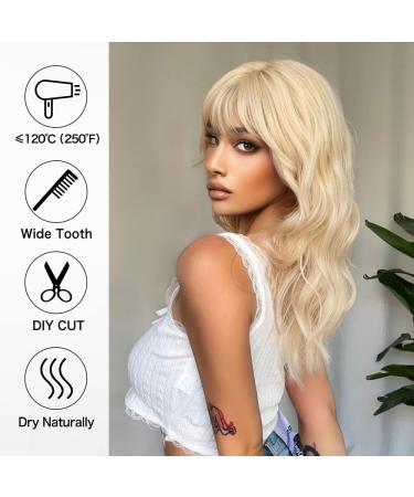 Allbell Long Wavy Blonde Wig for Women with Bangs - Heat Resistant Synthetic Hair Replacement - Buy Online on SooperMarket.com