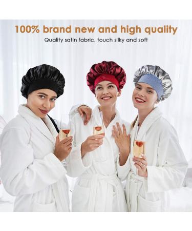 Wide-Brimmed Satin Night Caps 3-Pack for Women - Wine Red, Black, Silver - Buy Online on SooperMarket.com