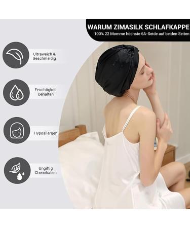 Zimasilk 22 Momme 100% Mulberry Silk Sleeping Hood for Women | Hair Care | Elastic Stay-On Design | Classic Black - Buy Online on SooperMarket.com