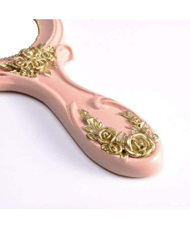 Vintage Handheld Makeup Mirror with Crafted Rose Design - Pink Princess Beauty Vanity Mirror - Buy Online on SooperMarket.com