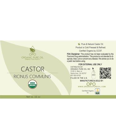 Organic Castor Oil - USDA Certified 100% Pure Cold Pressed Non-GMO | 16 oz for Skin Hair Nails & Eyelashes Growth - Nourishes & Hydrates - Buy Online on SooperMarket.com
