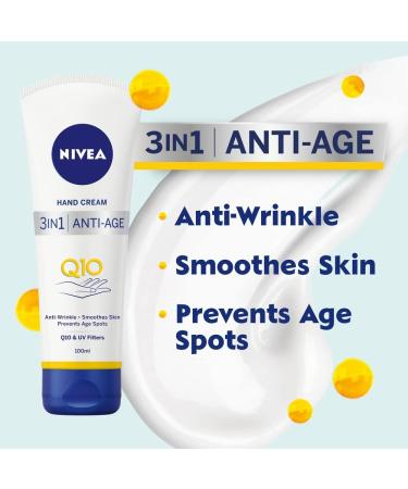 NIVEA 3in1 Q10 Anti-Age Care Hand Cream (100ml) | Reduces Wrinkles with Q10 and UV Filters | Moisturizing for 24 Hour Hydration - Buy Online on SooperMarket.com