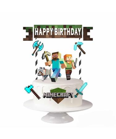 Pixel Boys Miner Video Game Birthday Cake Topper Cake Decoration Self-assembly