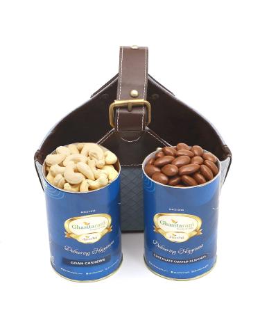 Jaiccha Ghasitaram Leather Buckle Basket Small of Cashews and Chocolate Almonds|Gift for Diwali Gifts Holi Rakhi Valentine Christmas Birthday Anniversary Her Him|