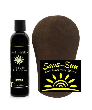 Tan Physics Self Tanner 8 Fl oz with Tanning Mitt by Sans-Sun - Tan Physics True Color Sunless Tanner - Tan Physics Sunless Tanner - Self Tanners Best sellers - Fake Tan Quick Tan & Sunless Tan