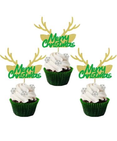 24pcs Merry Christmas Cupcake Toppers Elk Cake Decorated Birthday Party Christmas Theme Dessert Insert MGPFERD