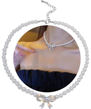 OralGos Elegant Pearl Necklace | Sparkling Bowknot Fashion Jewelry for Any Occasion - International Shipping - Buy Online on SooperMarket.com