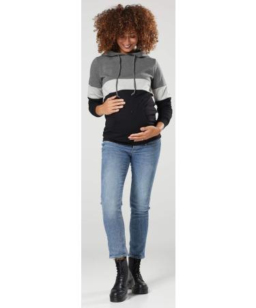 HAPPY MAMA Women's Nursing Hoodie Breastfeeding Maternity 503p 8 Graphite/Light Grey/Black - Buy Online on SooperMarket.com