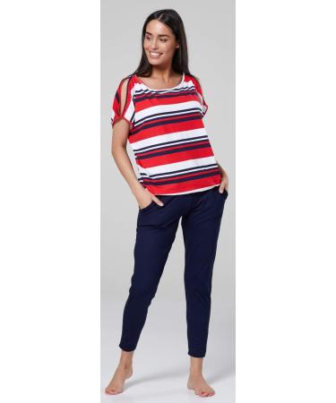 HAPPY MAMA Maternity Breastfeeding Lounge Set 1024p 16 Red Stripes/Navy - Buy Online on SooperMarket.com