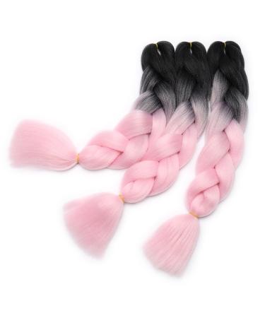 Tess Braids Extensions Ombre 60 cm - 3 Pack Jumbo Kanecalon Hair for Box Braids | Black/Light Pink Ombre 100g Bundle - Buy Online on SooperMarket.com