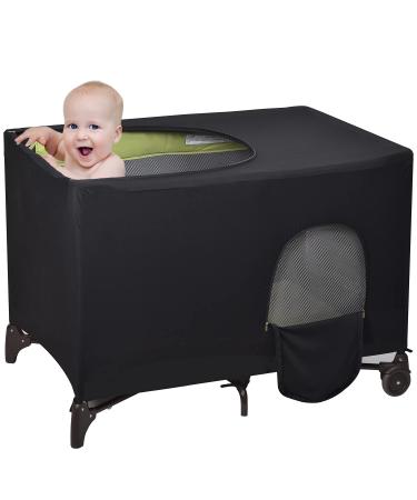 Crib Tent Cover Stretchy Blackout Tent for Pack N Play, Breathable Baby Netting Cover/Tent for Portable Playard to Sleeping or Play (Black)