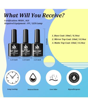Matte High Gloss Base Coat Top Coat Gel Set - Long Lasting Shine | 3Pcs 10ml/Bottle - Buy Online on SooperMarket.com