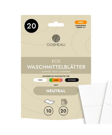 Cosmeau detergent leaves neutral - up to 20 washes (10 leaves) - sustainable detergent for white color and black - plastic -free degradable & perfect travel detergent