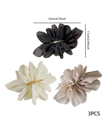 Chiffon Flower Hair Clips Set - 3PCS French Barrettes for Women and Girls in 3 Colors - Buy Online on SooperMarket.com