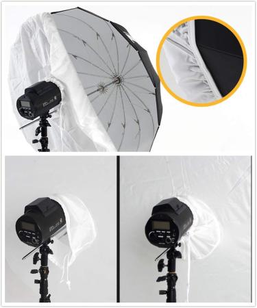 HappyGo 7-Foot Parabolic Umbrella Front Diffuser Cover - Black/Silver Soft Light Cloth for 16 Rods - Elastic Band for Fixed Fit - Buy Online on SooperMarket.com