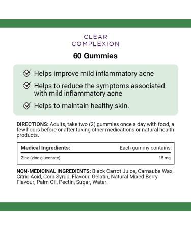 Nature's Bounty Clear Complexion Helps improve mild inflammatory acne pimples Contains Zinc Mixed Berry Flavour 60 Gummies - Buy Online on SooperMarket.com