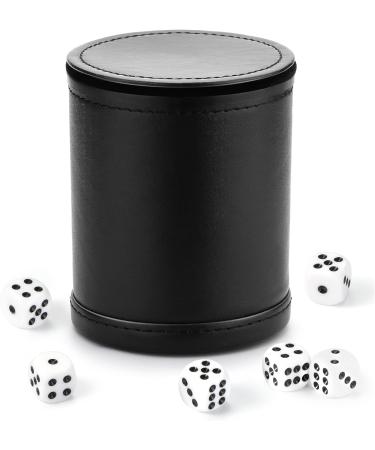 PU Leather Dice Cup with Lid and Felt-Lined Shaker - Set of 6 Dice Included for Yahtzee and Farkle Board Games - Buy Online on SooperMarket.com