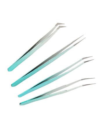 Precision tweezers 4 pieces tweezers for false eyelash extensions straight and curved lace light tweezers for nail art salon at home curved lace tweezers for