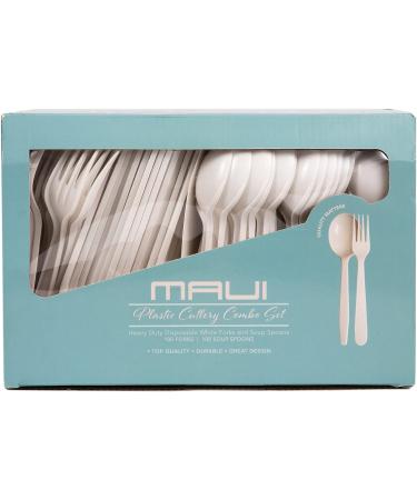 MAUI Heavy Duty Plastic Forks and Spoons Set - 200 Pack, Disposable, Strong and Durable - Ideal for Parties and Gatherings by Maui - Buy Online on SooperMarket.com