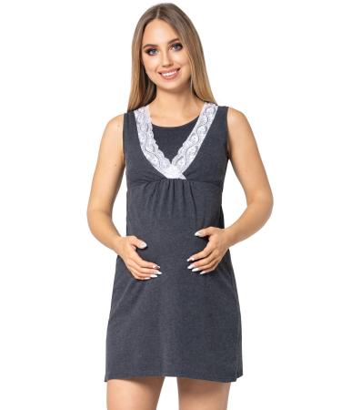 Purpless Maternity Sleeveless V-Neck Lace Detail Pregnancy & Nursing Nightdress 4141n 10 Graphite Melange